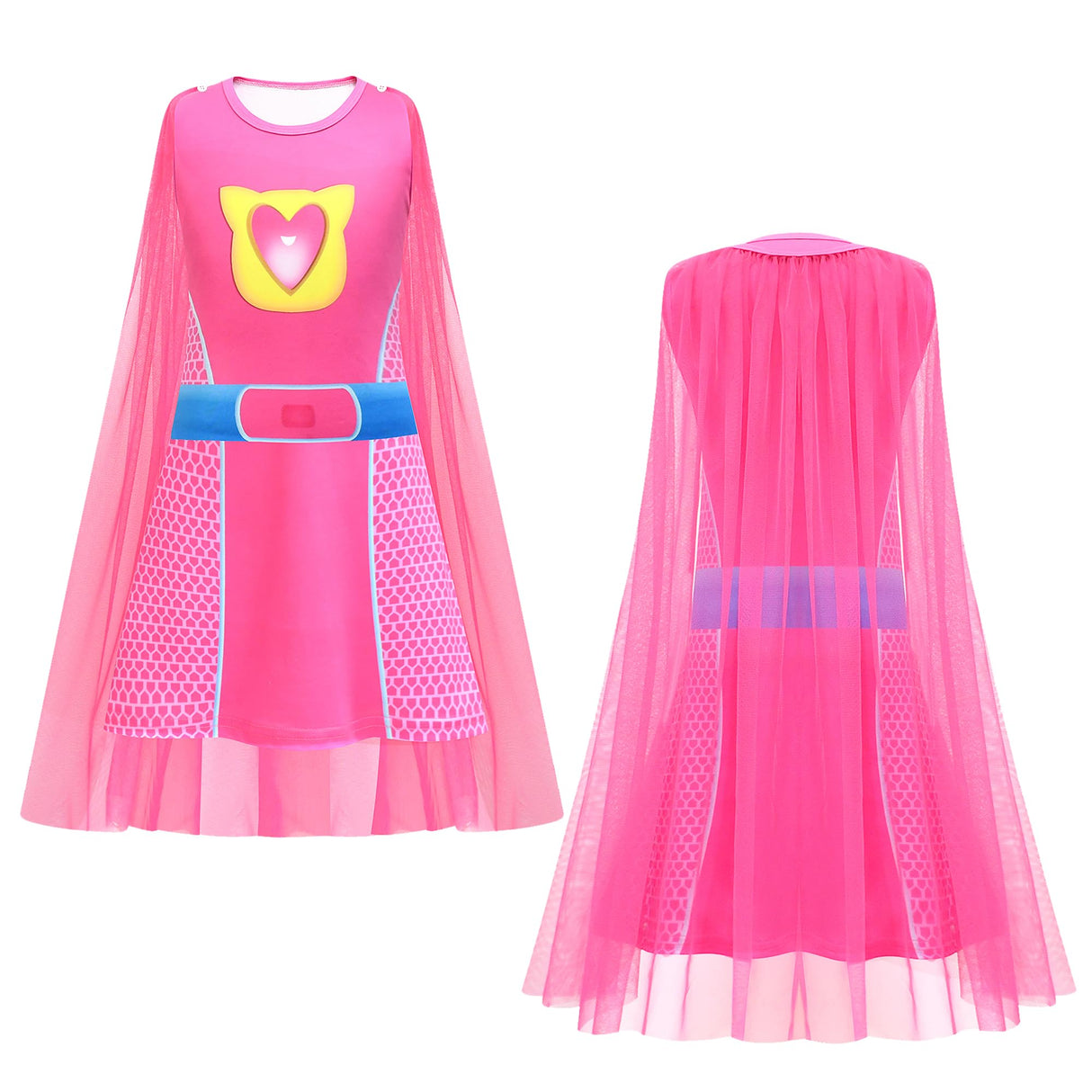 CheerfulChic Superhero Lace Cloak Dress With Headband Mask Birthday Halloween Christmas Costume For Kids(140cm) rose red