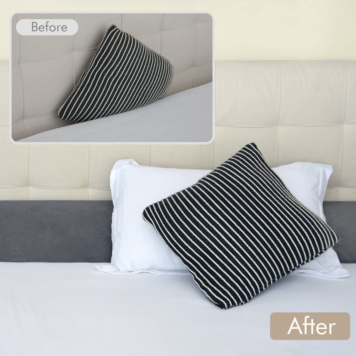 Vekkia Queen Bed Wedge Pillow for Headboard Gap Filler(0-3.5"),High-Density Foam,Prevents Pillows & Items Loss,Ergonomic Design,Large Storage Pockets,Removable&Washable Cover,Gray,60"x7"x5"