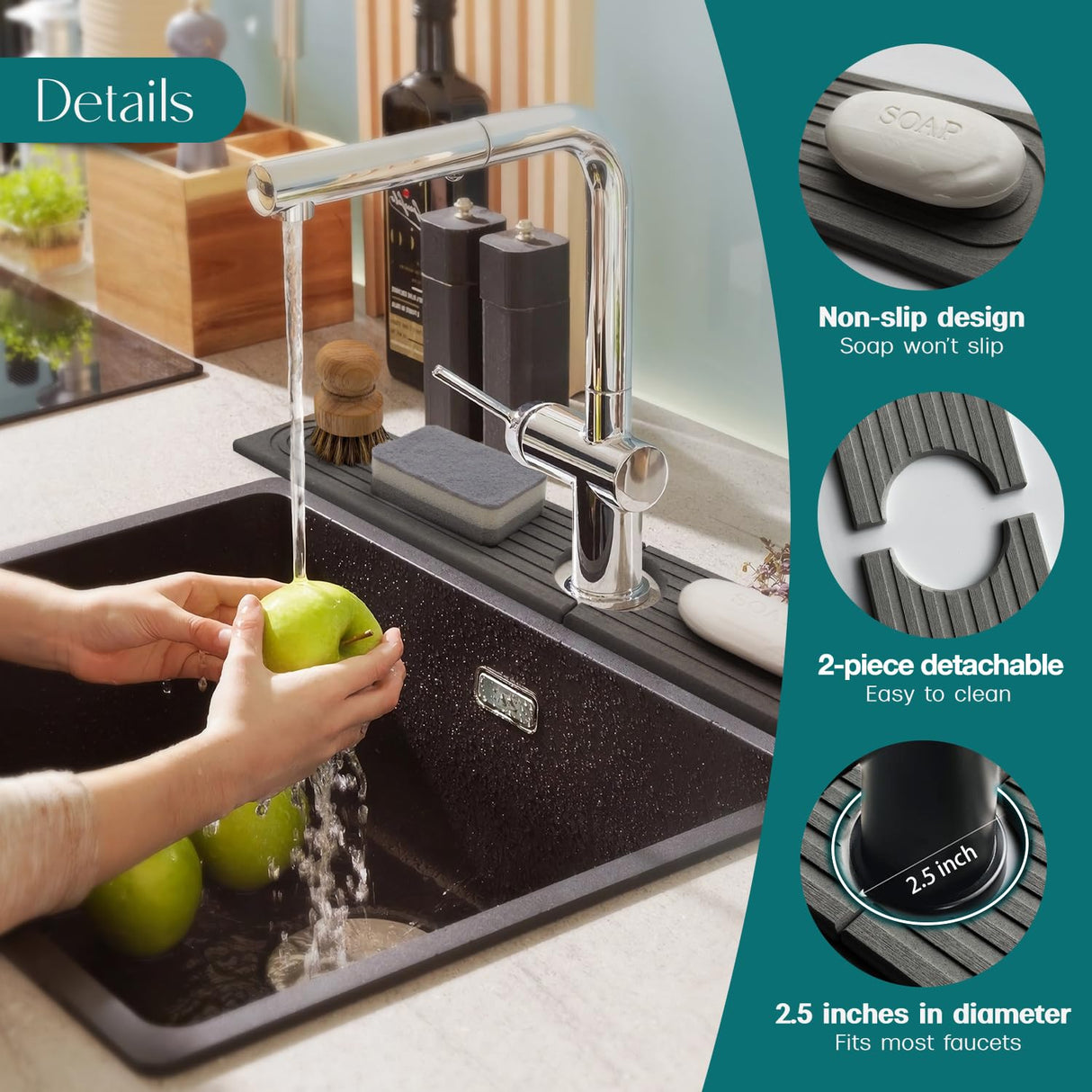 eormoe Diatomite Stone Sink Candy - Instant Dry Stone Sink Tray around Faucet, Prevents Moisture Buildup - Faucet Splash Guard for Bathroom Counter (Dark Grey, 20" x 3.9")