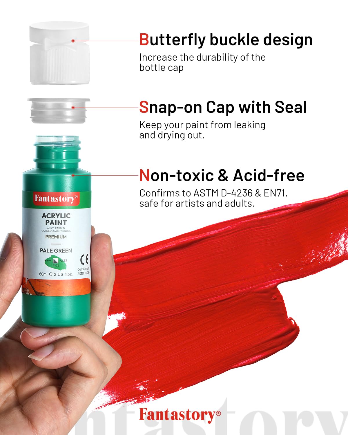 Fantastory Acrylic Paint Set, 24 x 60 ml with 12 Brushes; Christmas Acrylic Paint, Waterproof; For Artwork & DIY Projects on Canvas, Wood, Glass, Clay, Fabric, Ceramic, Paper, Canvas