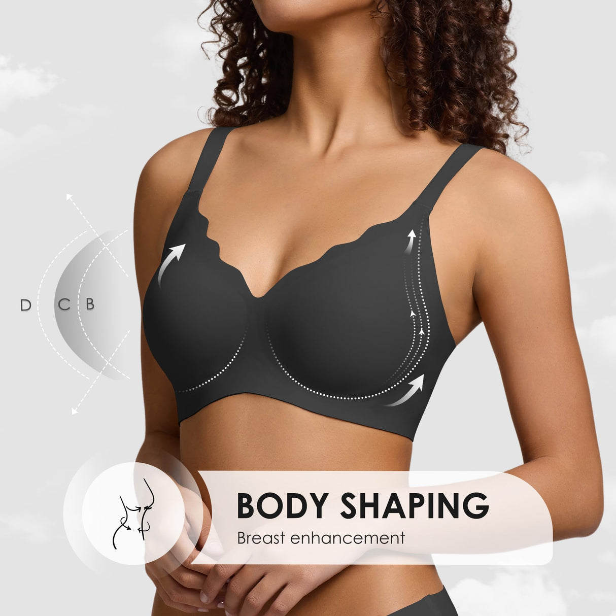 Seamless Wireless Bra for Women with Support - No Underwire Full Coverage Push Up Comfort Bras - Smoothing Fashion Clothing for Womens Girlfriend Gift - Christmas Birthday Gifts for Women(Black,L)