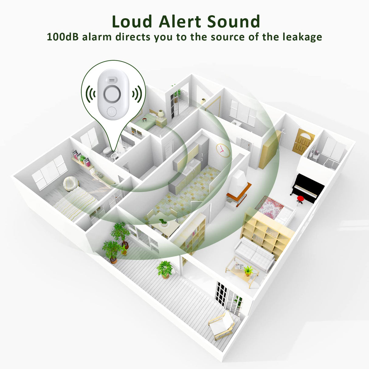 Water Leak Detector Sensor Alarm: Home Water Flooding Monitor Smart Sink Overflow Monitoring Adjustable Wet Moisture Alert Pipe Leakage Drip Detection Warning for Basement Floor 3Pack