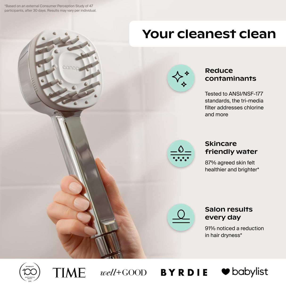 Canopy Handheld Filtered Shower Head & Scalp Massager - High Pressure Shower Head Filter for Hard Water - Shower Filter To Remove Impurities for Healthier Scalp, Skin & Hair - Hair Growth - Nickel