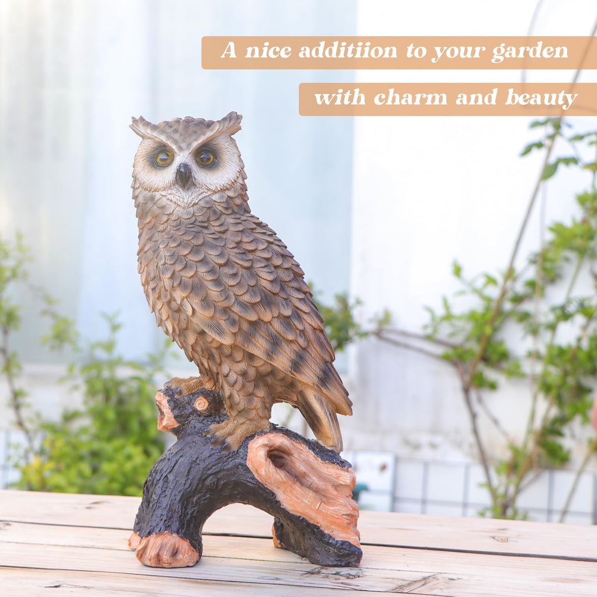 Ovewios Owl Garden Statue - Perching Forest Owl on Stump Resin Figurine for Home Indoor Outdoor Garden Patio Yard Decor