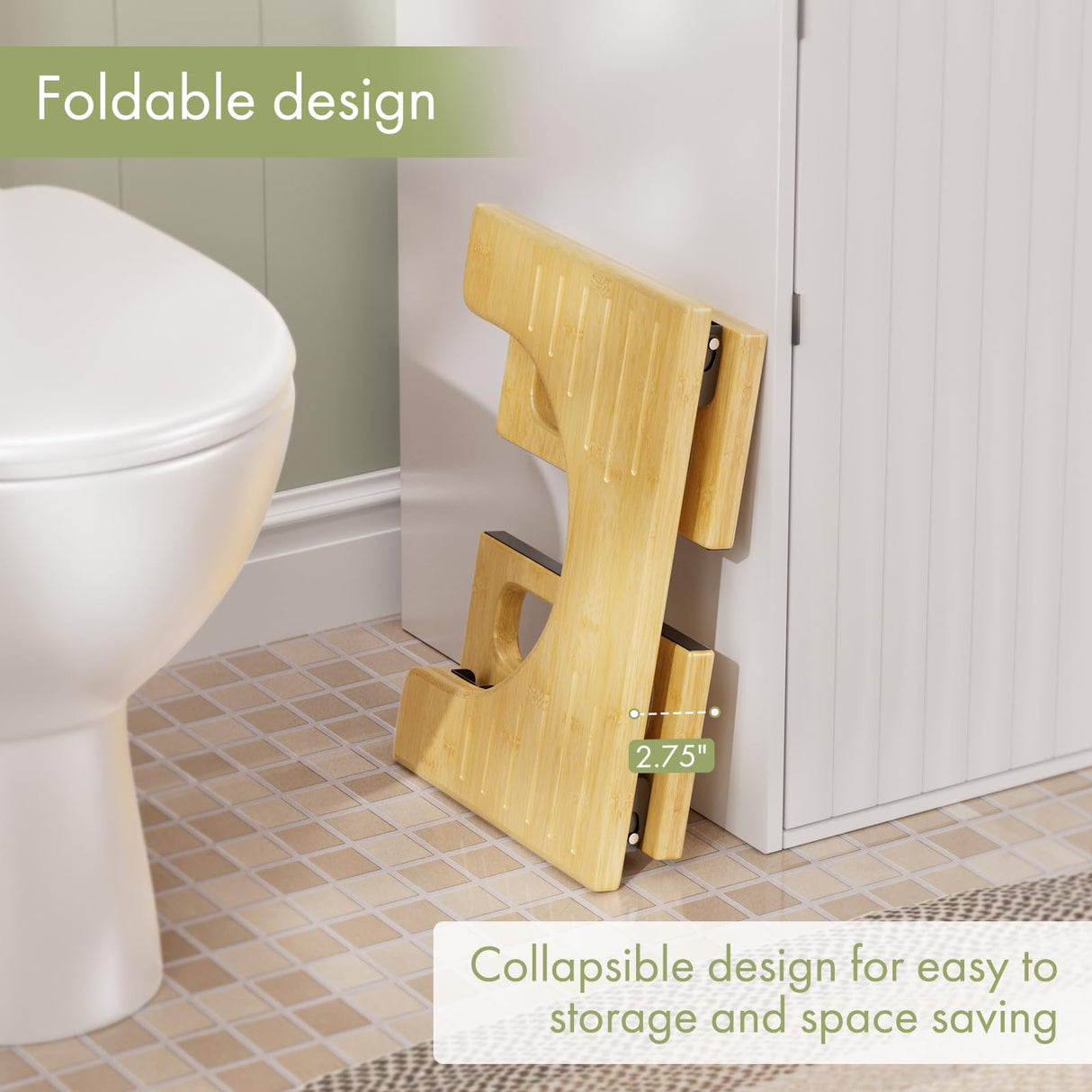 AmazerBath 7 Inches Bamboo Toilet Stool Squat for Adult, Foldable Squatting Potty Stool for Bathroom, Poop Step Stool with Non-Slip Strip, Space-Saving, No Assembly Required, Natural Color