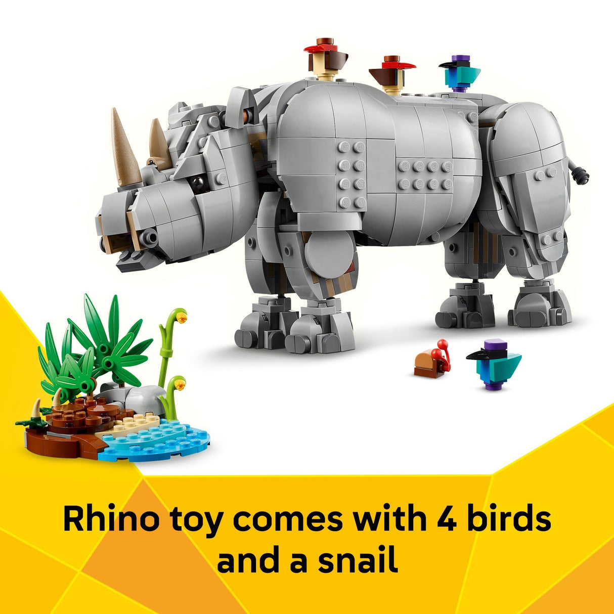 LEGO Creator 3 in 1 Wild Animals: Majestic Rhino with Birds Building Toys for Kids - Safari Pretend Play Toys for Girls & Boys, Ages 9+ - Gift for Christmas - 31171