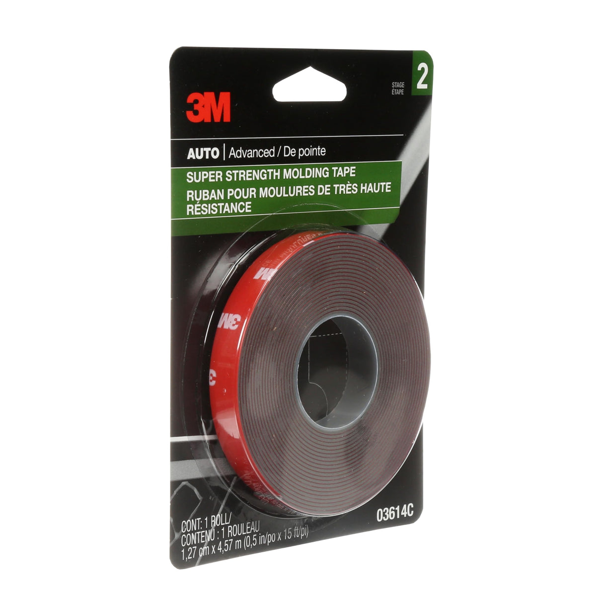 3M Scotch-Mount Automotive Molding Tape, Super Strength Double-Sided Adhesive, 1/2 Inch x 15 Ft per Roll (Pack of 2) – for Car Trim, Emblems, Moldings