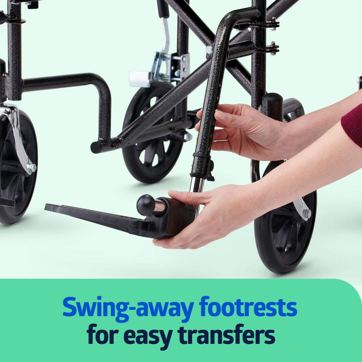 Medline Durable Folding Steel Transport Wheelchair with Swing-Away Footrests, 19-Inch Seat Width, Black Frame, Black Upholstery