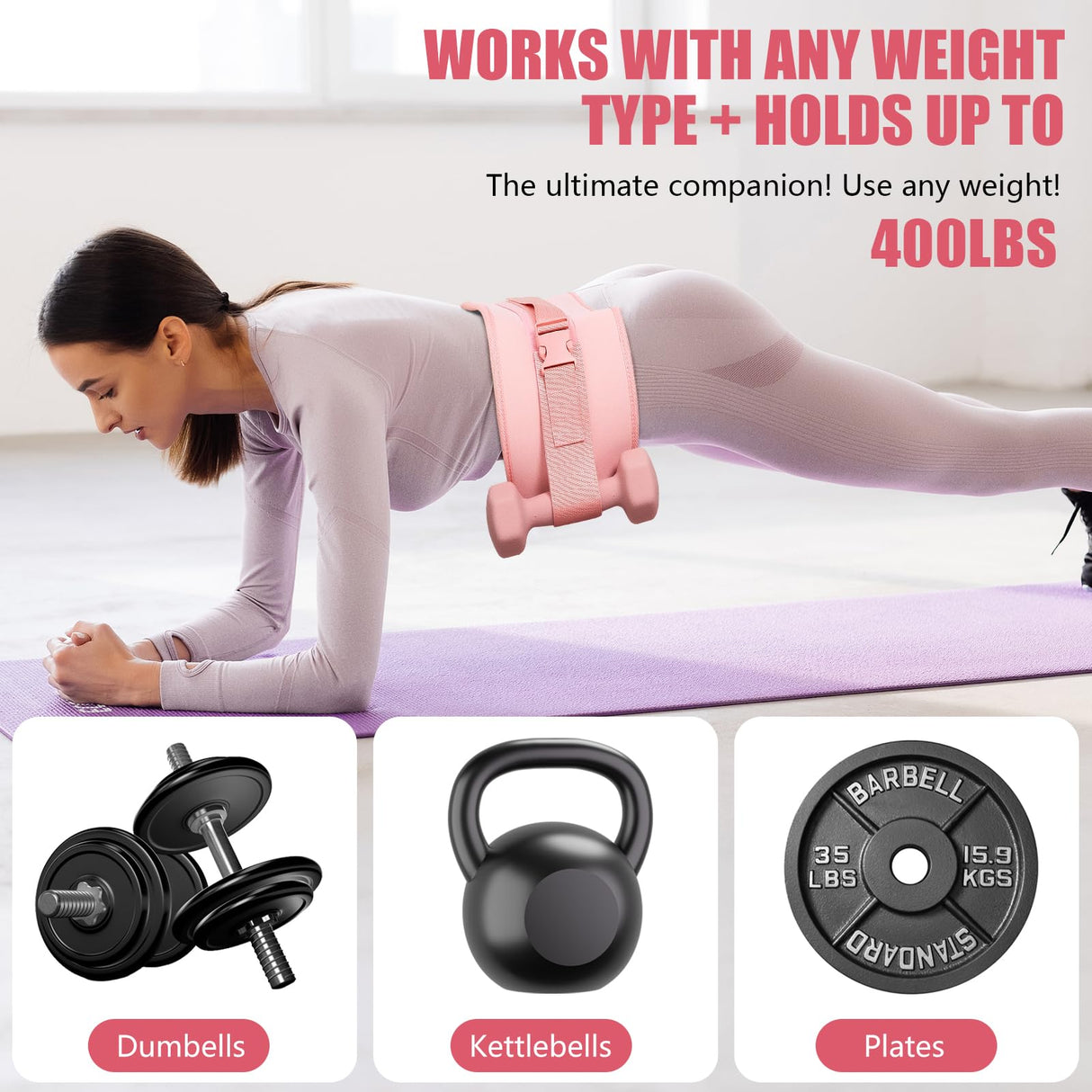 Exercise Hip Thrust Belt - Dumbbell Hip Thrust Belt, Thicken & Widen, Comfortable for Dumbbells, Kettlebells or Plates, Slip Padding, Gym or Home Workouts (Pink)