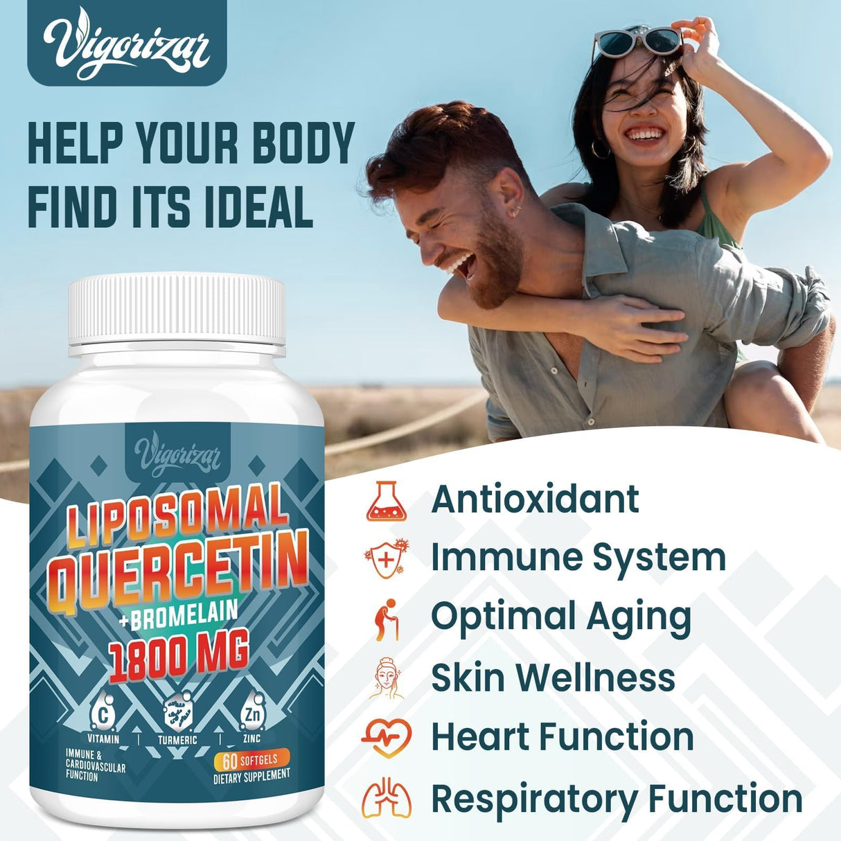 Liposomal Quercetin Phytosome, Quercetin with Bromelain, Zinc & Vitamin C, Bioactive Phytosome Complex, 20X Higher Absorption - 60 Softgels