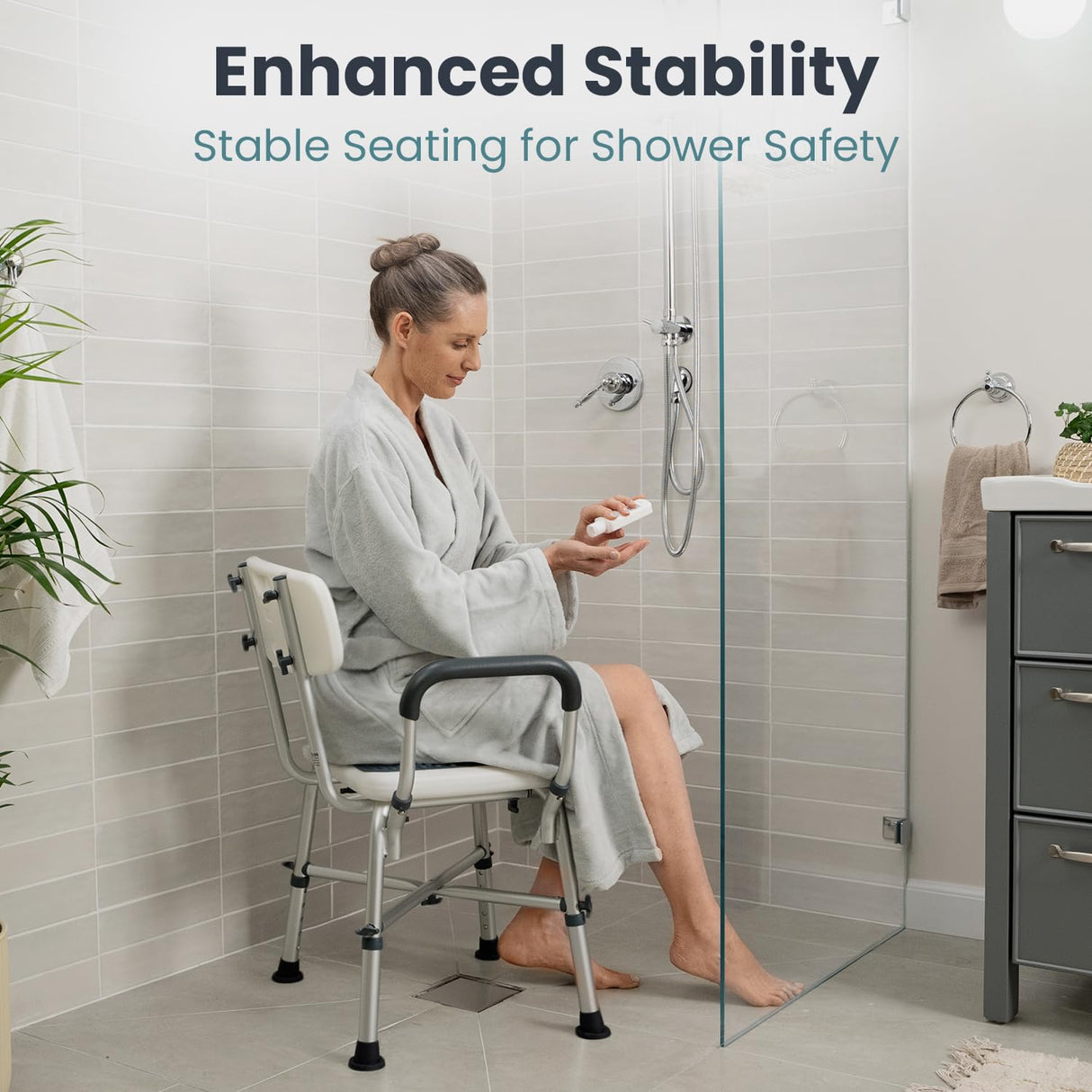 Shower Chair for Elderly and Disabled (450lb) with Padded Armrests and Back, Adjustable Height Shower Seat, Heavy Duty Shower Chairs for Inside Shower, Handicap - Blue