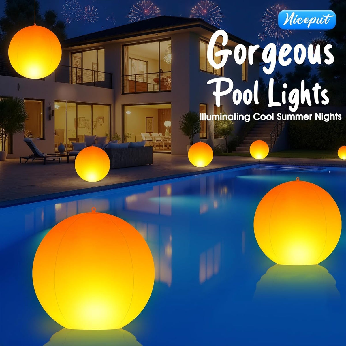 Inflatable Solar Floating Pool Lights,14" Flame Solar Pool Light Balls-4PCS