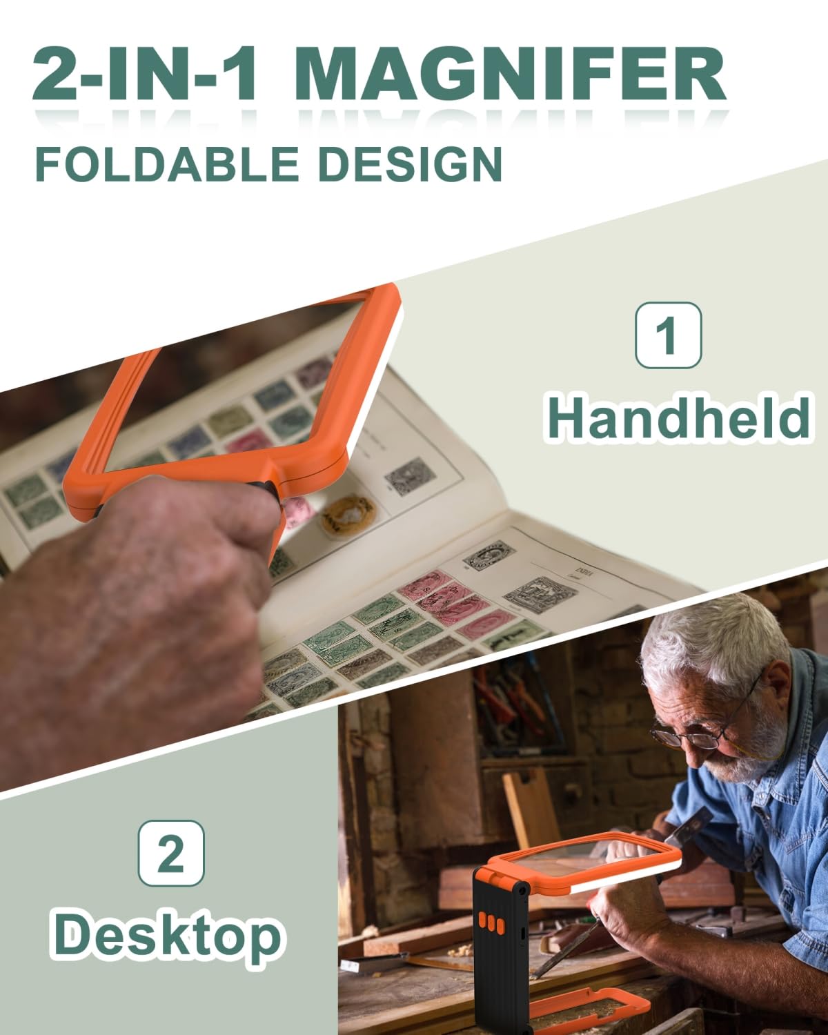 10X Magnifying Glass with Light and Stand, Rechargeable Folding Handheld Real Glass Magnifier, 3 Color Modes Dimmable Lighted Page Magnifier for Reading Small Prints, Seniors with Macular Degeneration