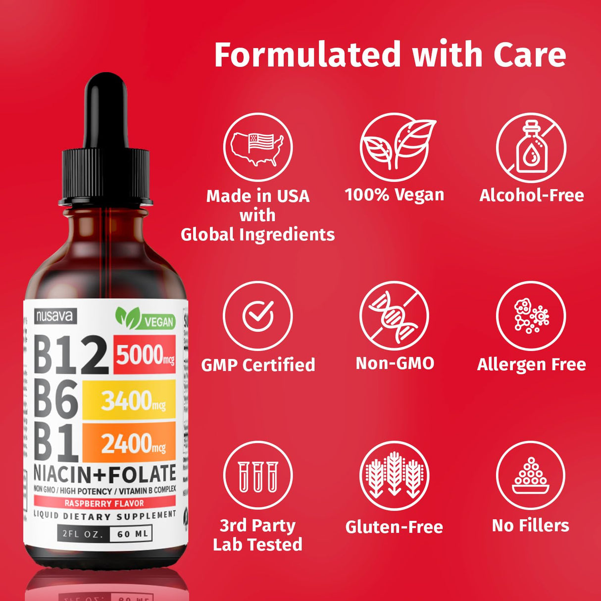 Vitamin B12 & B6 Liquid Drops – Sublingual B-Complex with 5000 mcg Methylcobalamin – Daily Nutritional Support (2 Pack)