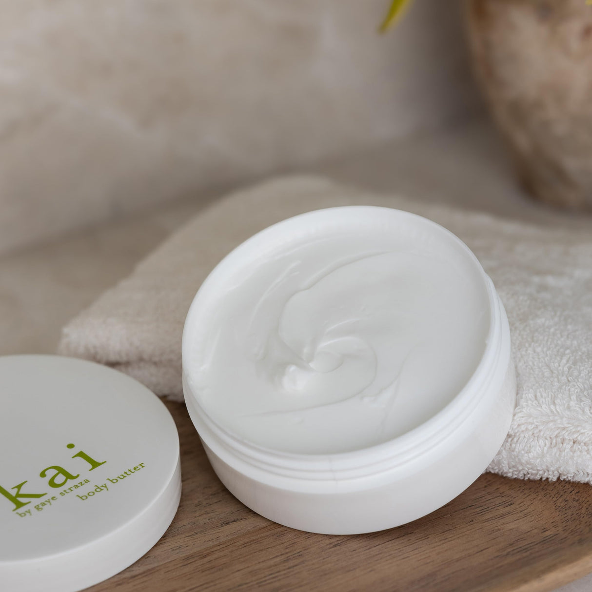 kai Body Butter, 6.4 oz., shea butter, apricot oil, cucumber, scented with the delicously, fresh + clean signature gardenia fragrance, vegan, cruelty free, made in the usa