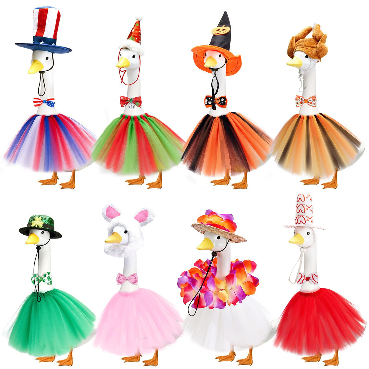 Bafeil Porch Goose Outfits, 8 Set Holiday Porch Goose Clothes for 17/19/23 inch Lawn Geese 4th of July Summer Halloween Christmas All Seasonal Patio Yard Garden Goose Statue Decor