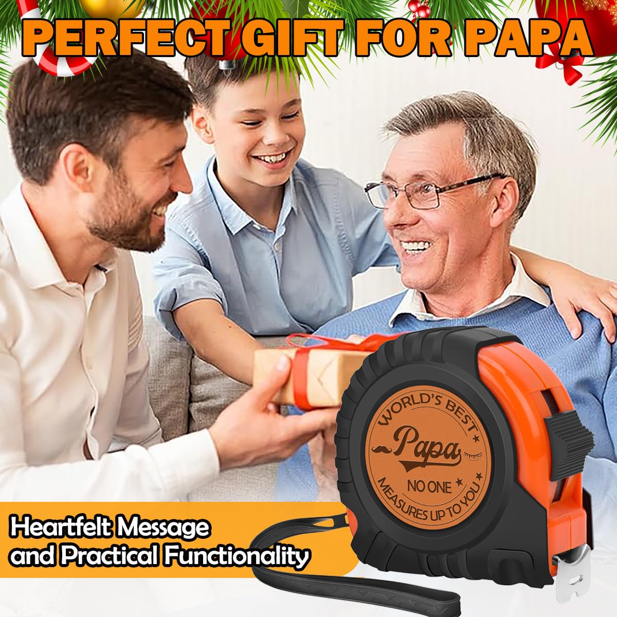 Fathers Day Papa Gifts, Genuine Leather Engraved 25 FT Tape Measure Tool Gifts for Men Father's Day Dad Gifts Christmas Gift Birthday Xmas Stocking Stuffers for Men