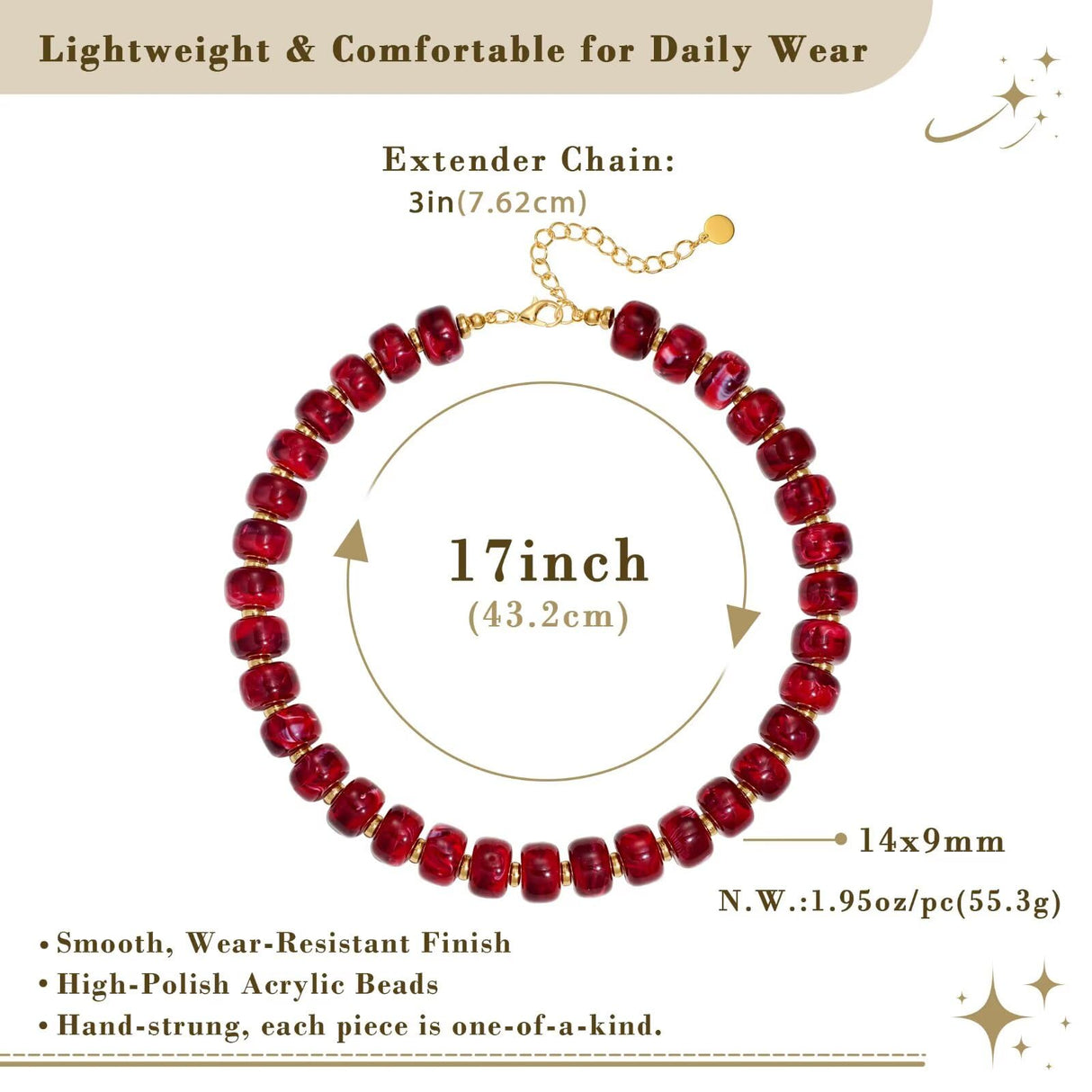 Zhuozatrfa Chunky Beaded Choker Necklace Handmade Wine Red Resin Beads Necklace Unique Statement Chunky Necklaces Trendy Jewelry