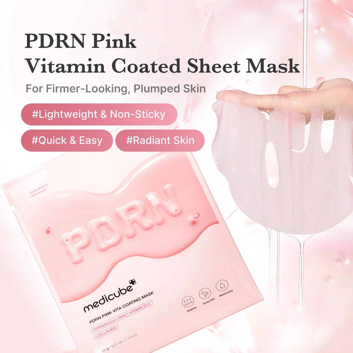 medicube Salmon DNA PDRN Pink Vita Coating Sheet Mask 10EA - Korean sheet mask for glass skin - Luxurious Home care Mask for Hydration, Firming, and Even Skin Tone, Korean skin care (22g 0.77 x 10ea)