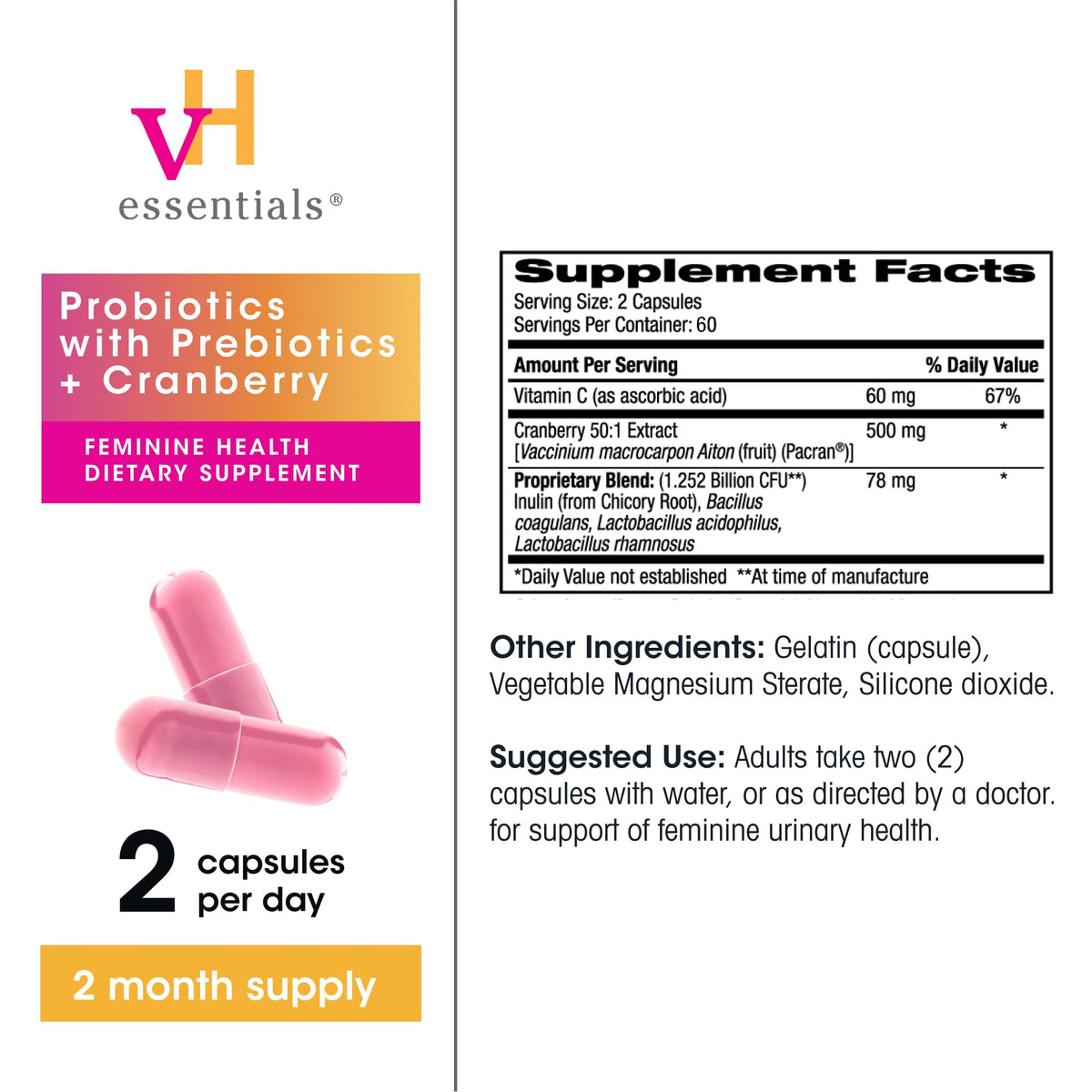 vH Essentials Probiotics for Women with Prebiotics and Cranberry, 120 Ct