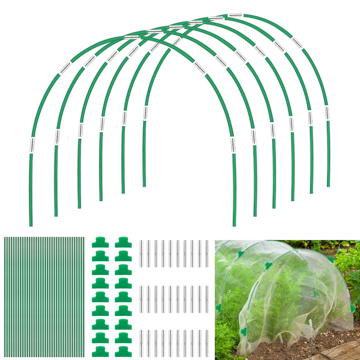 Garden Hoops for Raised Beds, Splinter-Free Fiberglass Greenhouse Hoops Grow Tunnel, 36 Pcs Adjustable Frame for Row Cover & Bird Netting, Rust-Proof DIY Outdoor Plant Stakes
