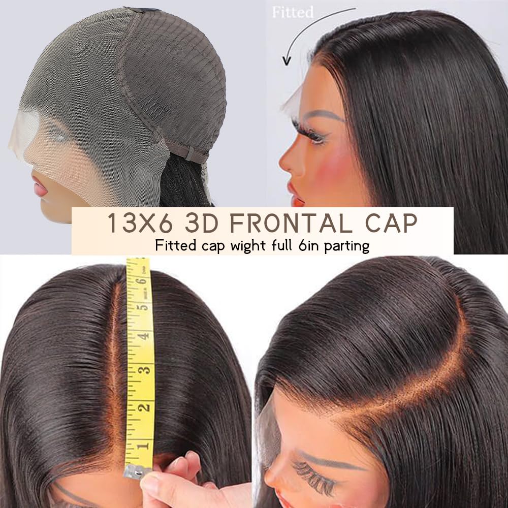 FLOLIFE Real Human Hair Wig 13x6 Lace Front Wigs Human Hair 28 Inch Straight Human Hair Wig with Baby Hair 200% Density HD Lace Front Wigs Human Hair Pre Plucked Frontal Glueless Wigs Human Hair