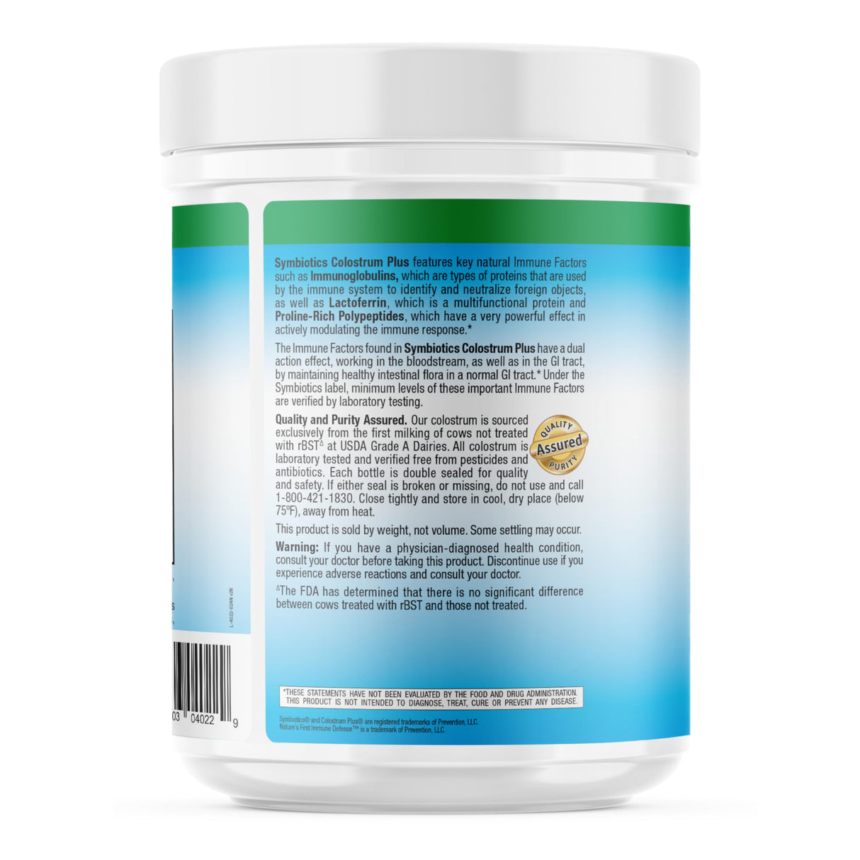 Symbiotics Colostrum Plus Powder 21 oz (597 g) - Immunity Support - Promotes Athletic Performance and Optimal Iron Levels - Immunoglobulin - 25% lgG Antibodies - Gluten Free