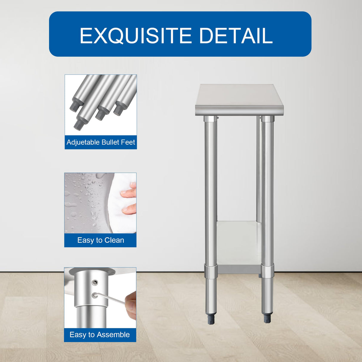 HARDURA Stainless Steel Table 24X12 Inches with Undershelf and Galvanized Legs NSF Heavy Duty Commercial Prep Work Table for Restaurant Kitchen Home and Hotel