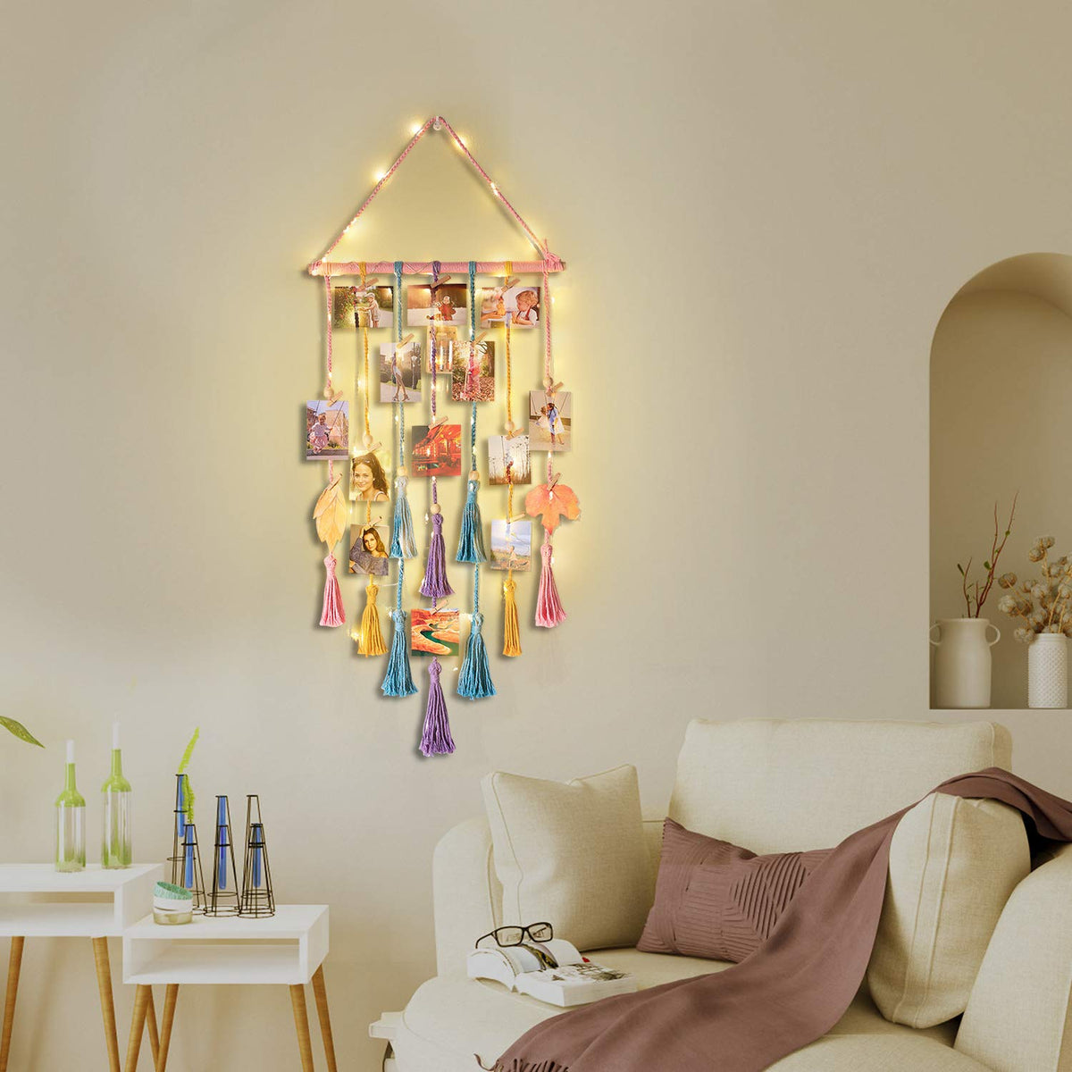 Macrame Hanging Photo Display Wall Boho Room Decor for Teen Girl Gifts
