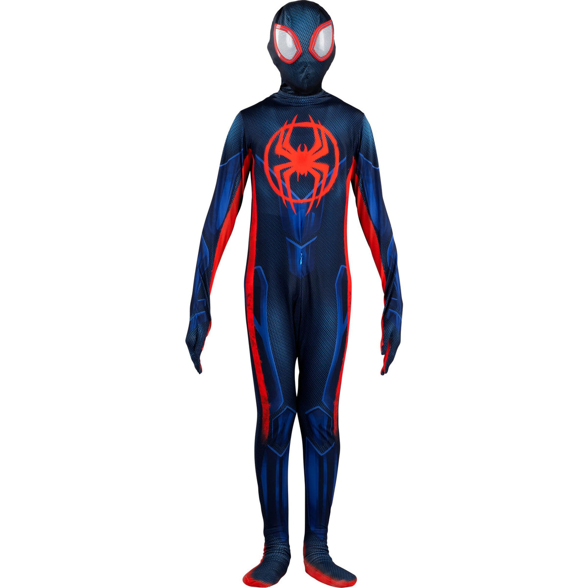Marvel Miles Morales: Spider-Man Official Youth Deluxe Zentai Costume - Stretch Spandex with Hidden Zippers, Wrist Slits (S) Multi