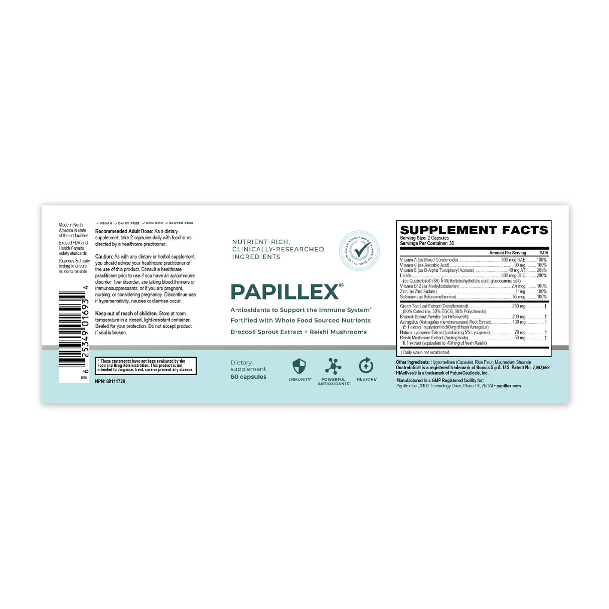 Papillex Dietary Supplement Tablets by Papillex - All Natural Immune Support - Immunity Defense - Best Immune System Booster - Organic 60 Capsules