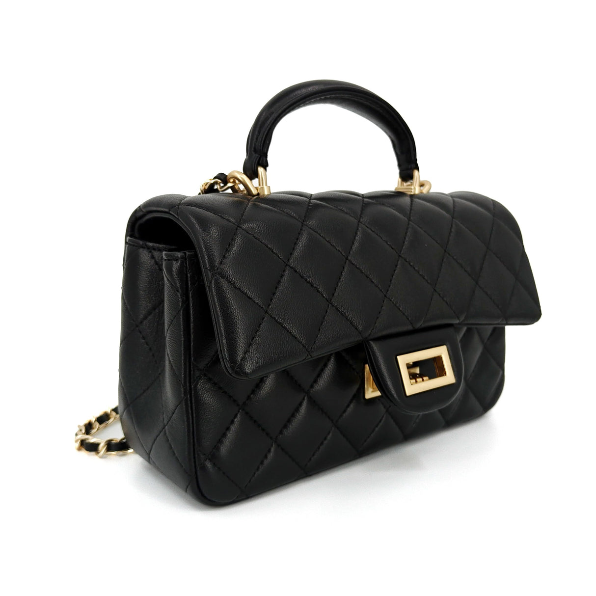 M-ioi-M Small Quilted Crossbody Bags for Women, Genuine Leather Shoulder Bags with Gold Chain Strap, Soft Lambskin Top Handle Flap Purses, Trendy Luxury Designer Lady Dressy Evening Handbags (Black)
