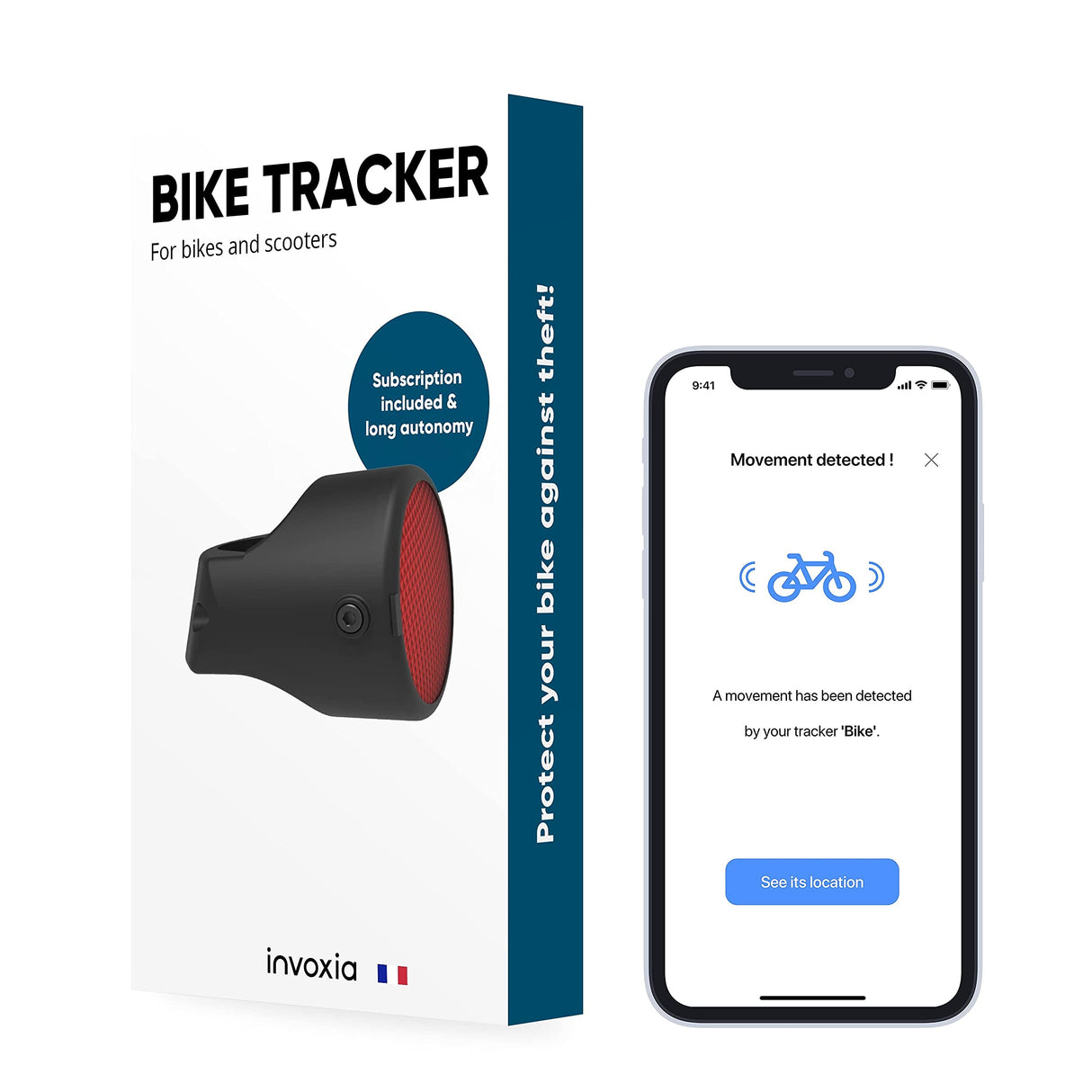 Invoxia Bike Tracker – Anti-Theft GPS Bike Tracker – Bike Reflector with Real-Time Alerts – 3-Year Subscription Included – Up to 3 Months of Battery Life – Discreet and Light – Waterproof