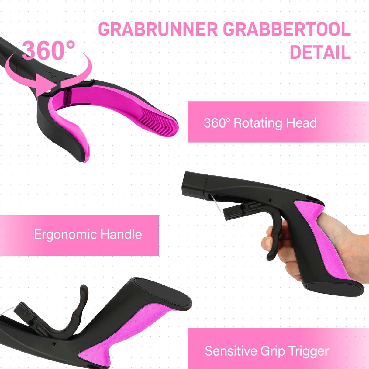 2 Pack 32 inch GrabRunner FDA Registered Reacher Grabber Tool with Strong Magnetic and Swivel Head (New Pink)