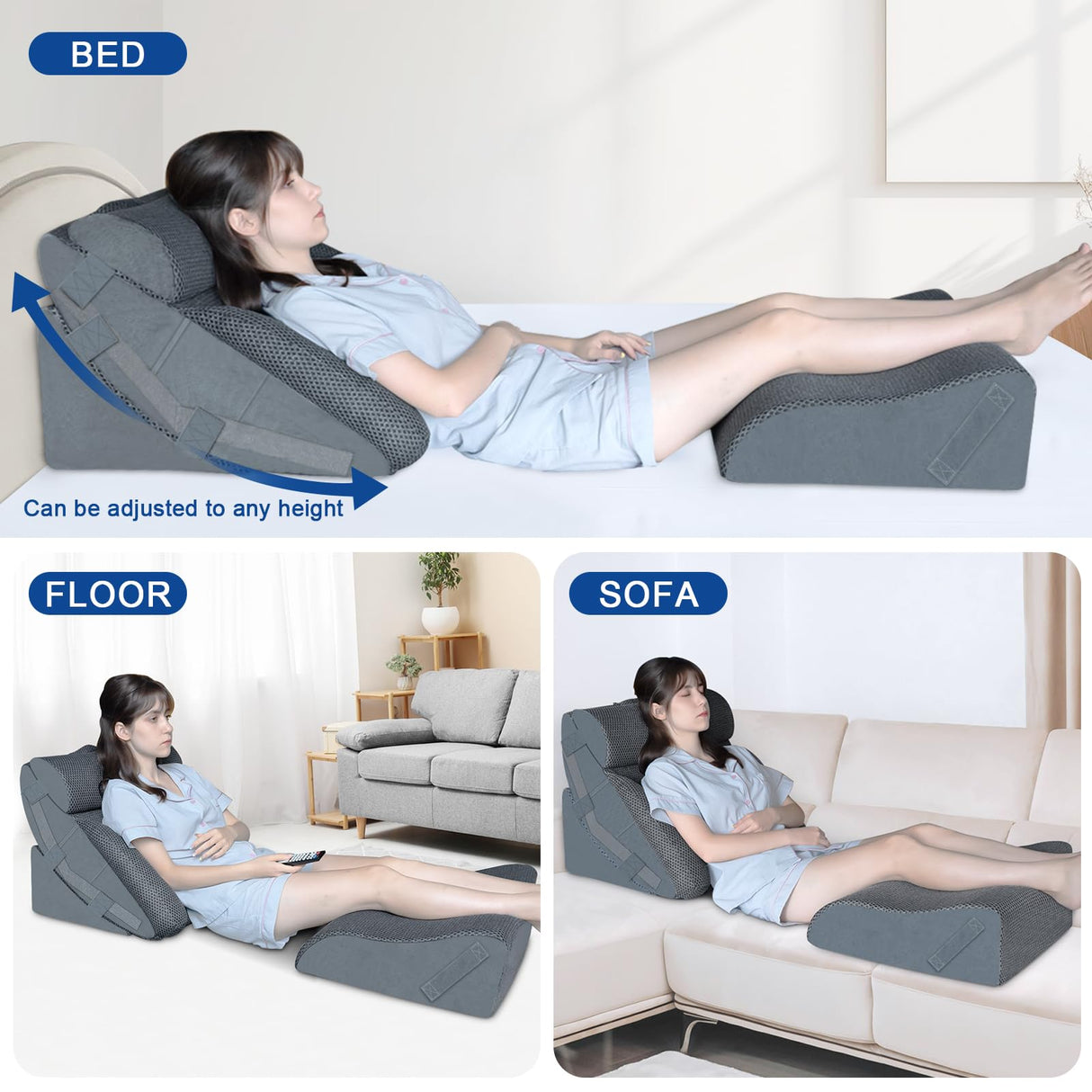 KingPavonini 4PCS Bed Wedge Pillow Post Surgery, Orthopaedic Sleeping Wedge Pillow Set for Neck, Back and Leg Pain Relief, Acid Reflux, GERD, Wedge Pillow for Sleep Apnea with Travel Bag