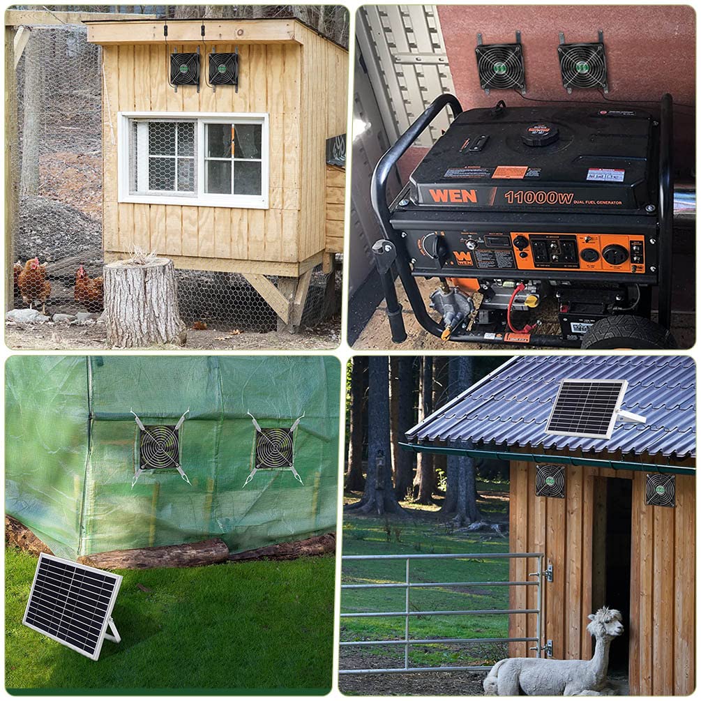 erifyng Solar Powered Fan with Battery, Rechargeable Solar Fan for Chicken Coop, Greenhouse, Shed, Outside with Two IPX7 Waterproof Exhaust Intake Fans 16.5Ft On/Off Switch Cable