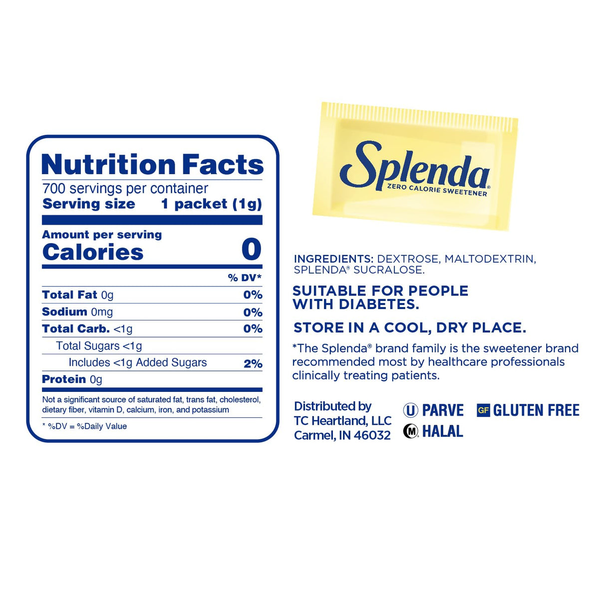 SPLENDA Zero Calorie Sweetener, 700 Count Packets
