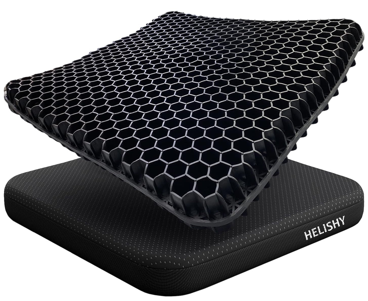 Gel Wheelchair Seat Cushion for Long Sitting - Cooling Office Chair Cushion for Sciatica, Back, Pressure Sore, Tailbone Pain Relief - Soft & Breathable Butt Pillow with Non-Slip Cover for Wheelchair