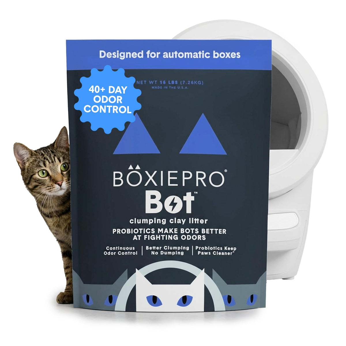 BoxiePro Bot Probiotic Cat Litter Automatic Box 40+ Day Odor Control 16 lb