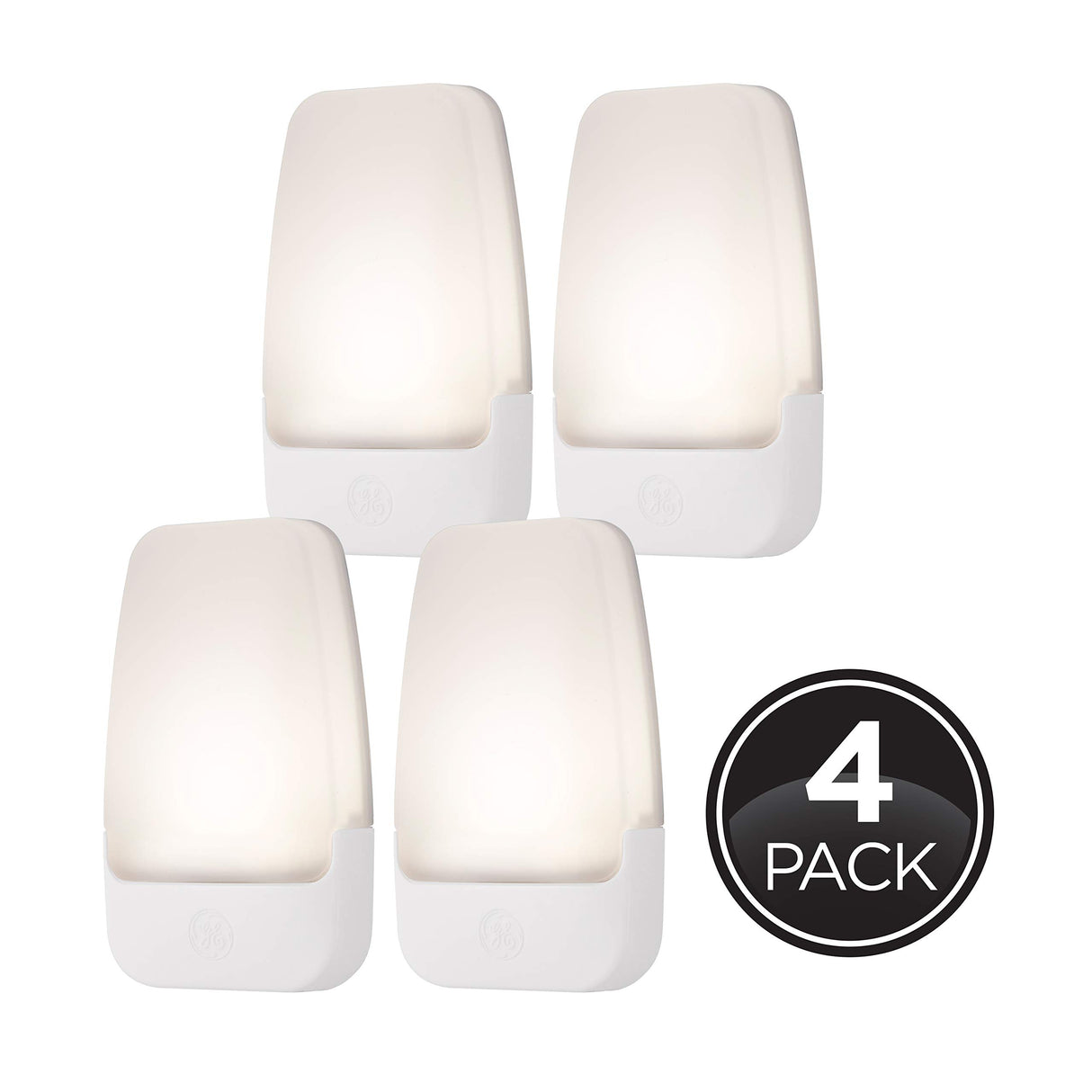 GE LED Night Light, Plug-in, Dusk to Dawn Sensor, Warm White, Ambient Lighting, Ideal for Kids and Adults Bedroom, Bathroom, Nursery, Hallway, Kitchen, 46882, 4 Pack