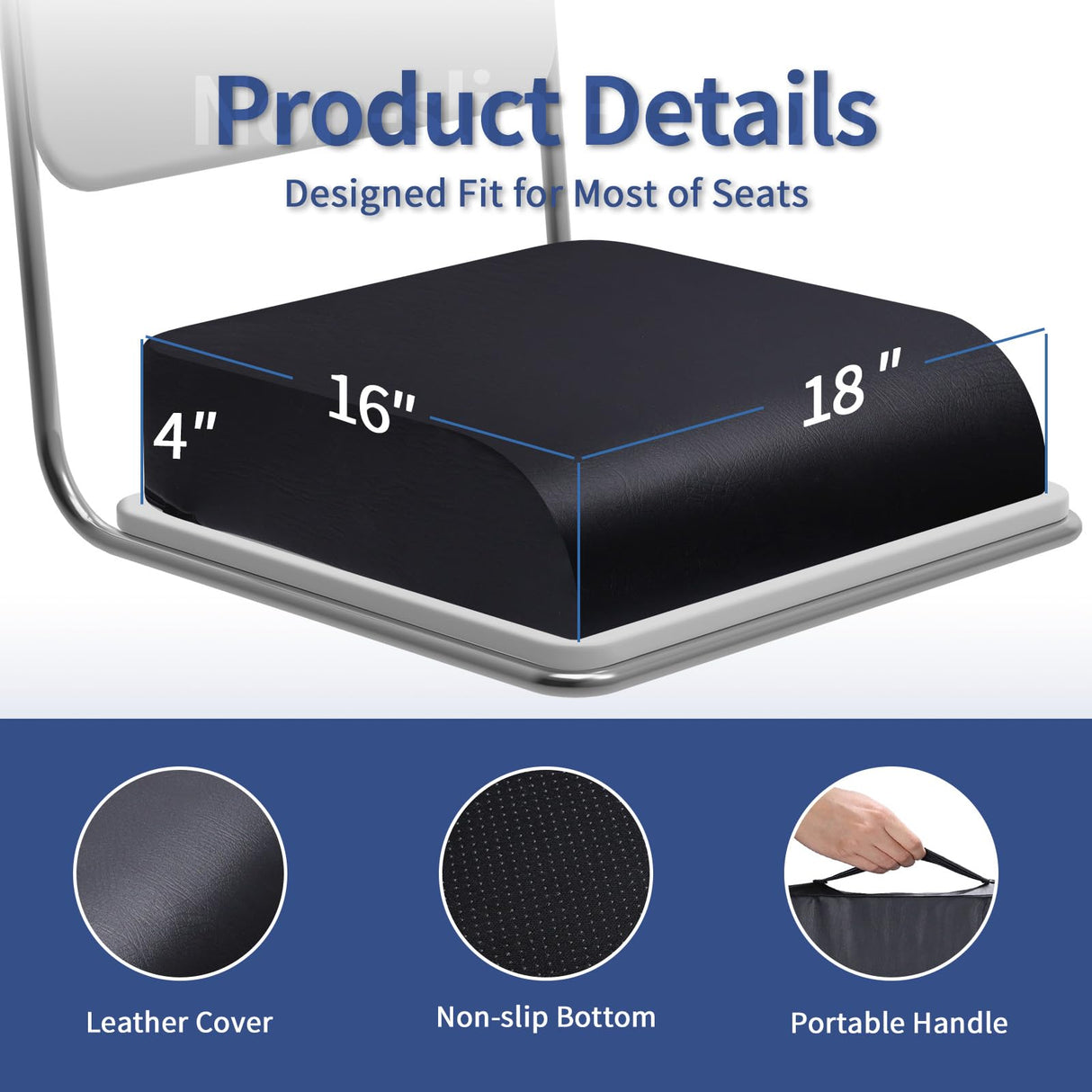 YOUFI Large Seat Cushion, 4 Inch Thick Memory Foam PU Leather Cushion for Sciatica, Hip, Low Back Pain Relief, Supportive Butt Pillow for Office Chair, Wheelchair