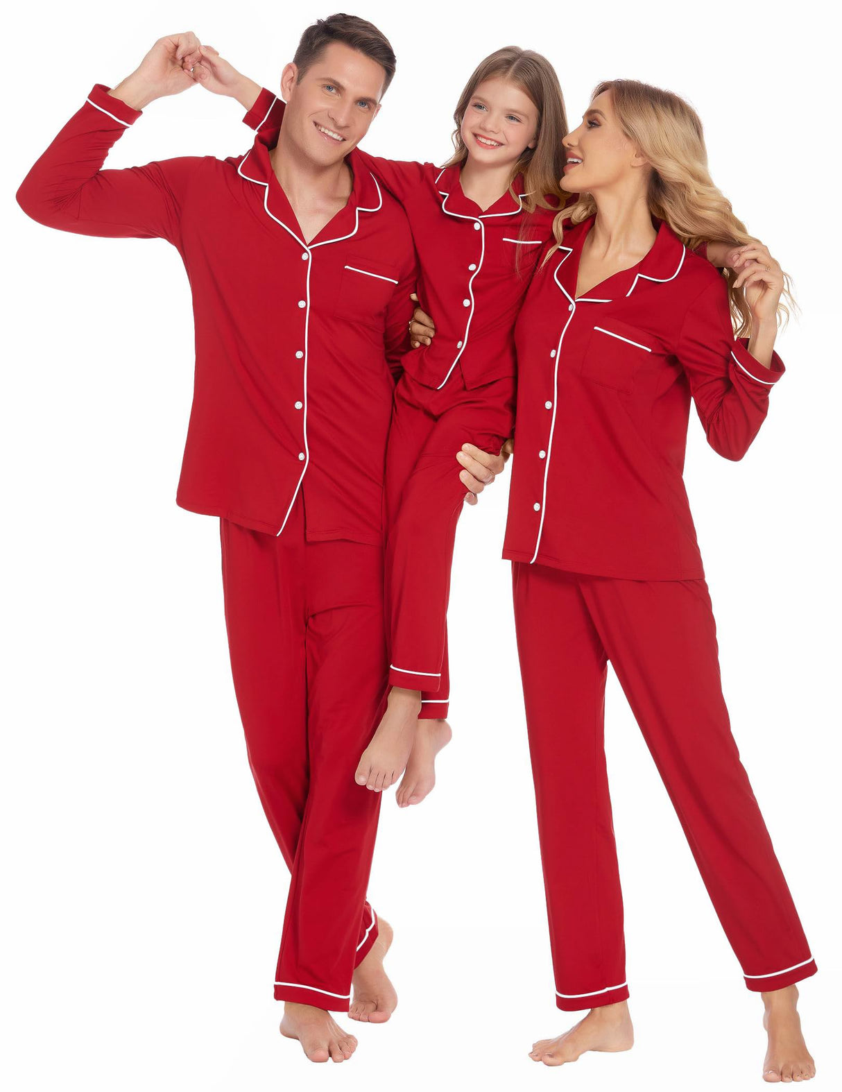 Ekouaer Christmas Family Matching Pajamas Long Sleeve Button Down Pj Set Festival Party Sleepwear,Red,Women,L