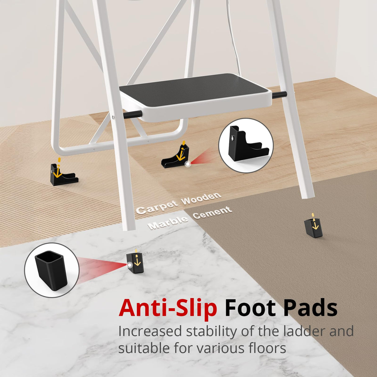 HBTower Step Ladder, Folding Step Stool for Adults with Anti-Slip Pedal, 330 lbs Capacity for Kitchen, Home, White