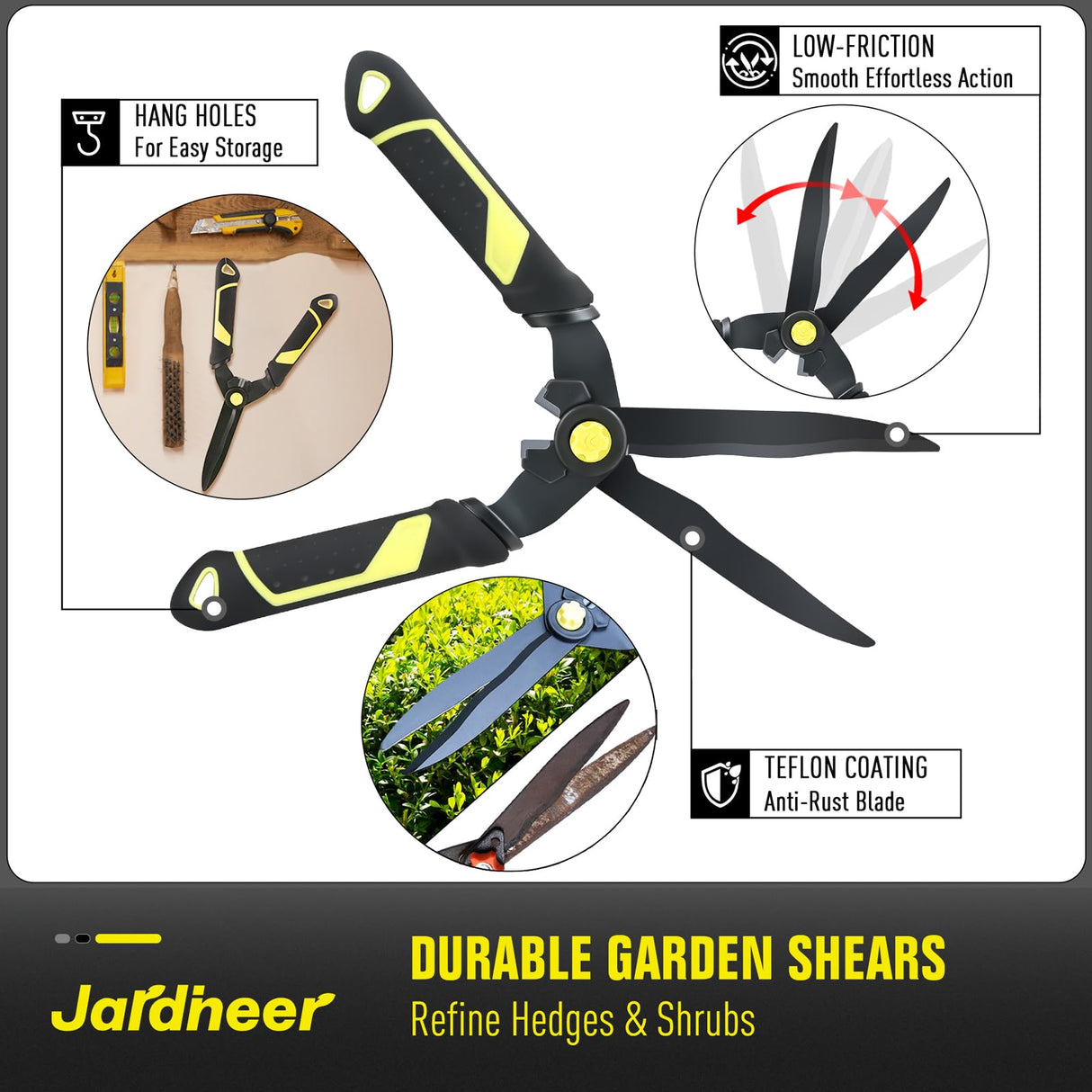 Jardineer 16.5'' Hedge Shears, Lightweight Hedge Clippers Handheld with Shock-Absorbing Bumpers and Sharp Steel Wavy Blade, Landscaping Shears for Trimming Hedges, Shrubs and Shaping Bushes