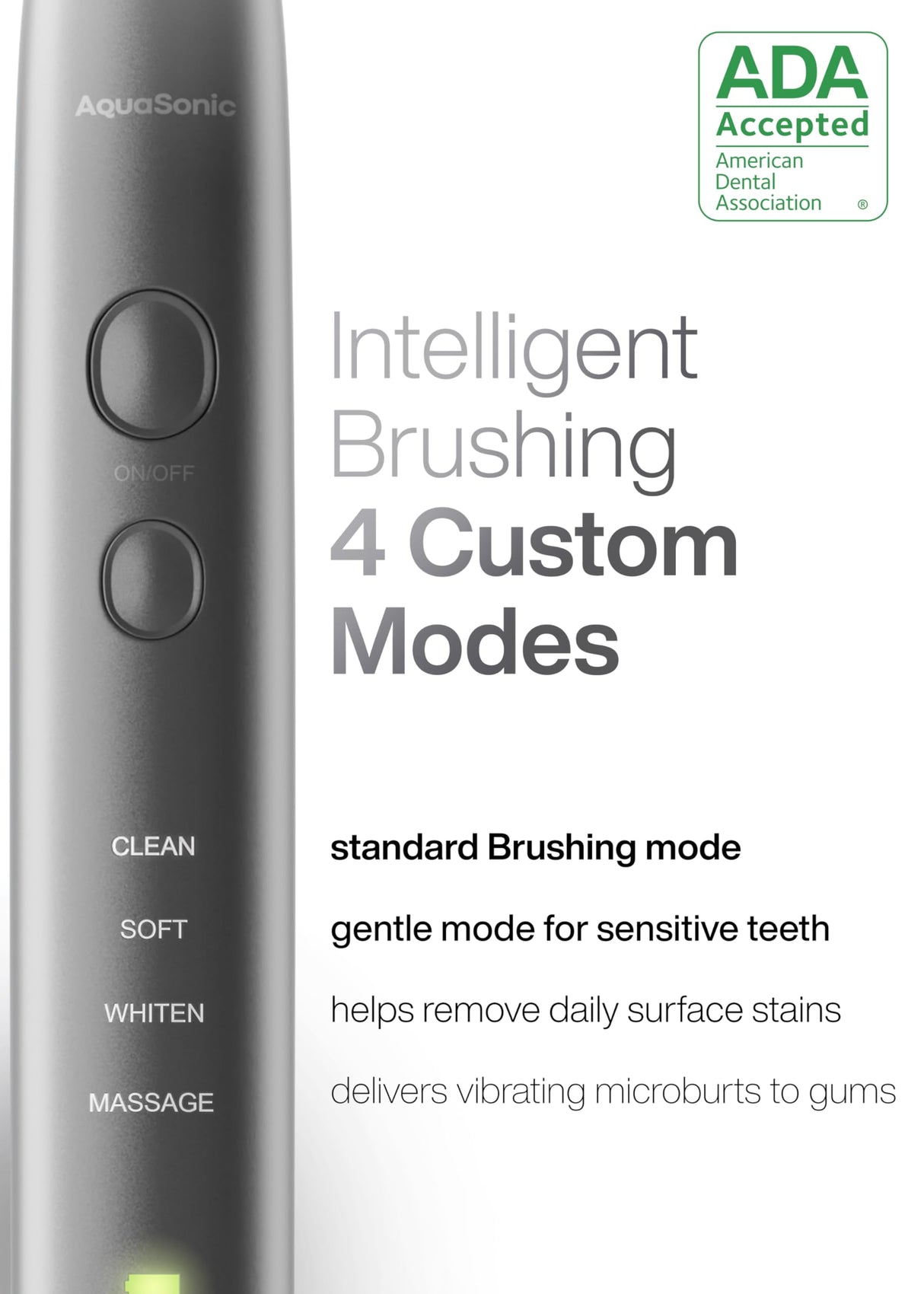 Aquasonic Vibe Series Ultra-Whitening Toothbrush – ADA Accepted Electric Toothbrush - 8 Brush Heads & Travel Case – 40,000 VPM Motor & Wireless Charging - 4 Modes w Smart Timer – Charcoal Metallic