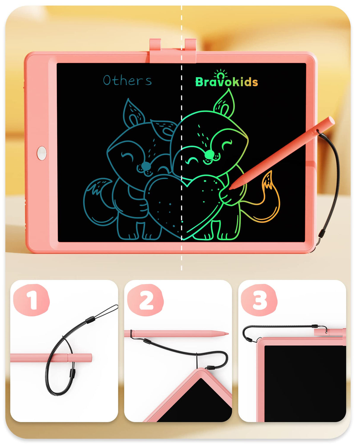 Bravokids 10 Inch LCD Writing Tablet for 3-8 Year Olds - Electronic Drawing Pad and Doodle Board as Educational Birthday Gifts for Girls and Boys (Pink)