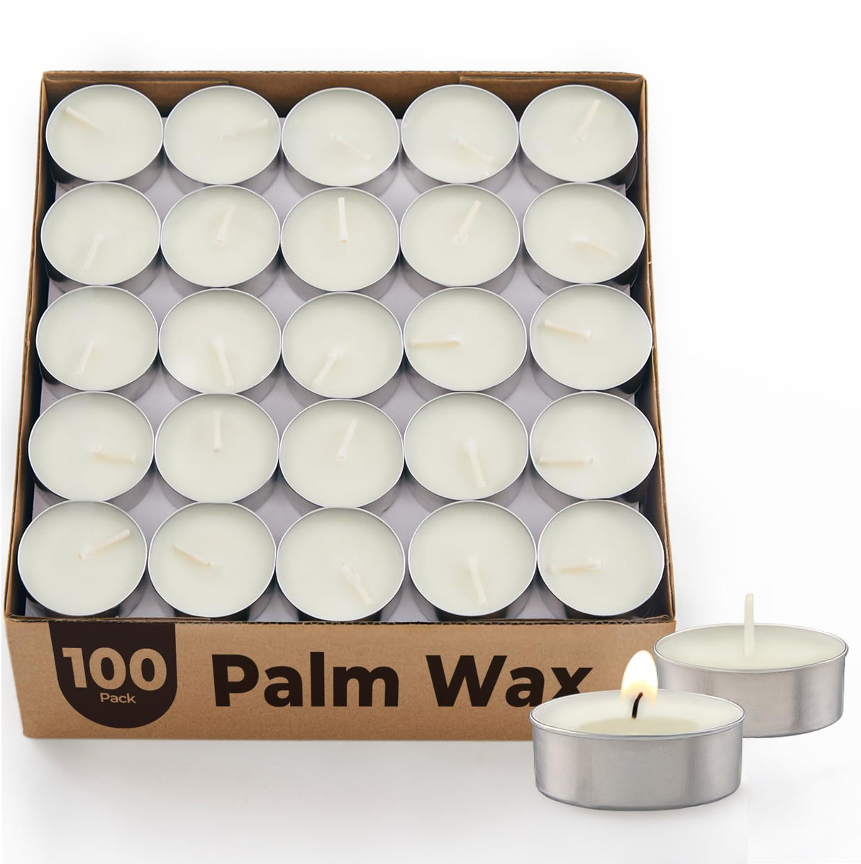 Ashlux Unscented Palm Tea Lights Candles 100 Pack Bulk, 4.5 Hours Long Burning White Tea Lights,Non-Paraffin, Smokeless, Mini Tealight Votive Candles for Wedding, Christmas Lights, Party, Christmas
