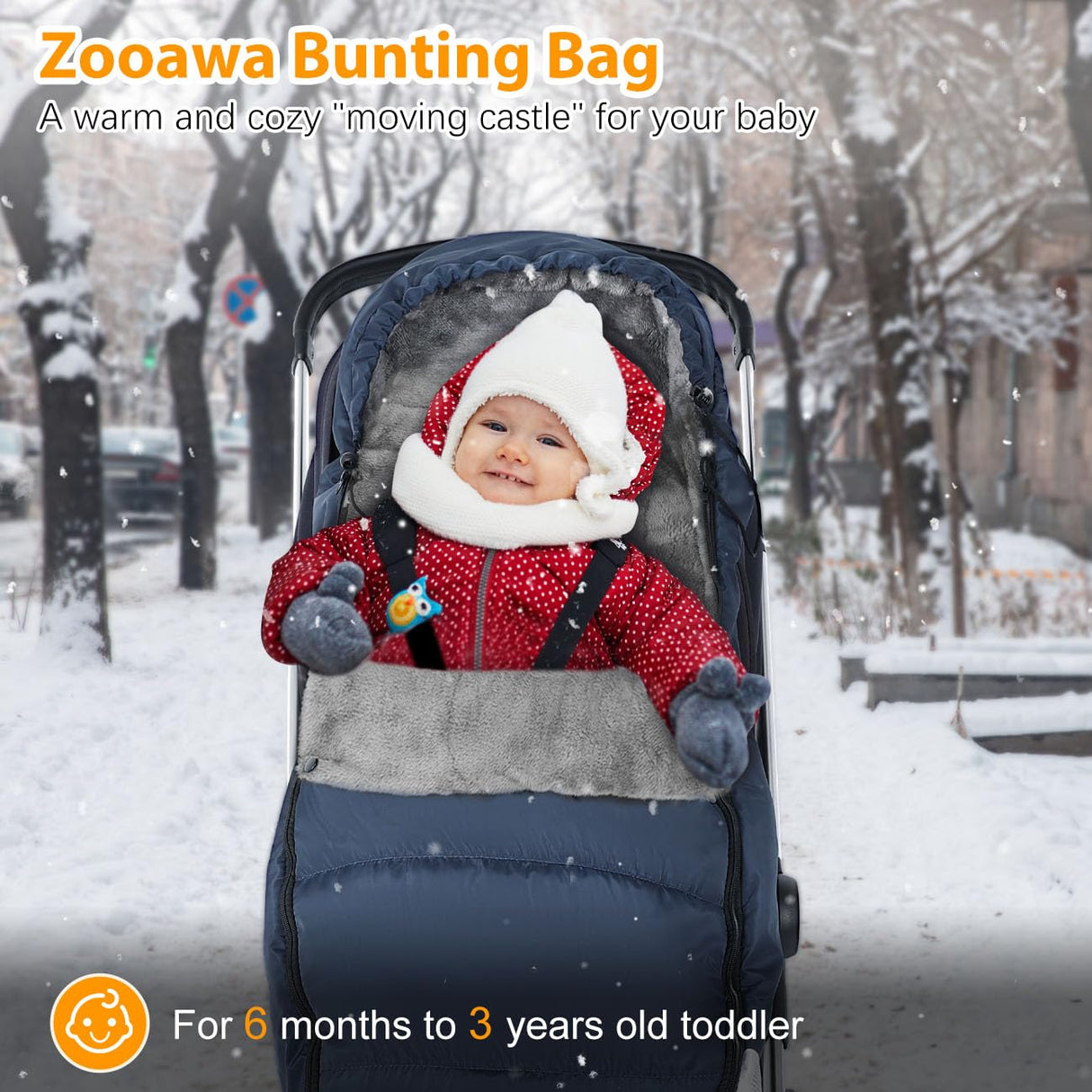 Zooawa Stroller Bunting Bag Universal, Waterproof Baby Stroller Footmuff, Christmas Gift Stroller Sleeping Bag for Cold Weather, Extra Thick, Fits 6-36 Months Baby, Dark Blue