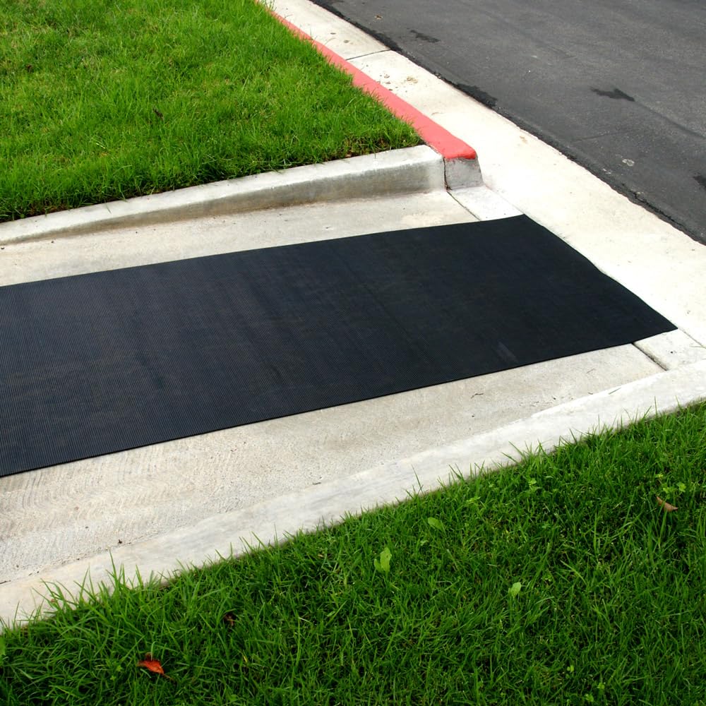 Rubber-Cal "Ramp-Cleat" Non-Slip Outdoor Rubber Mats - 1/8 in x 3 ft x 8 ft Floor Mat