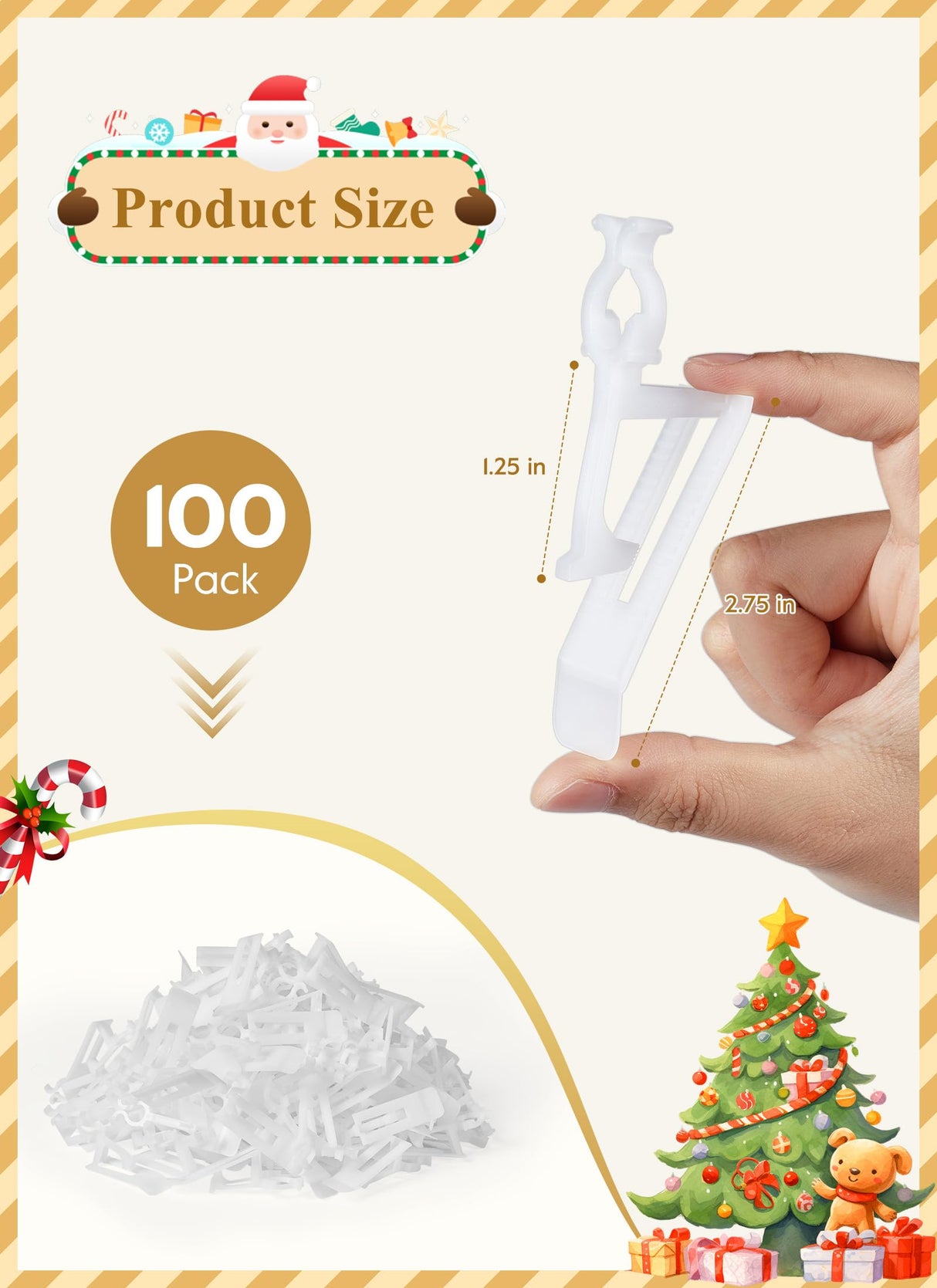 All In One Christmas Light Clip, Universal Gutter and Shingle Clip for C7, C9 and Mini Lights, 100 Pack